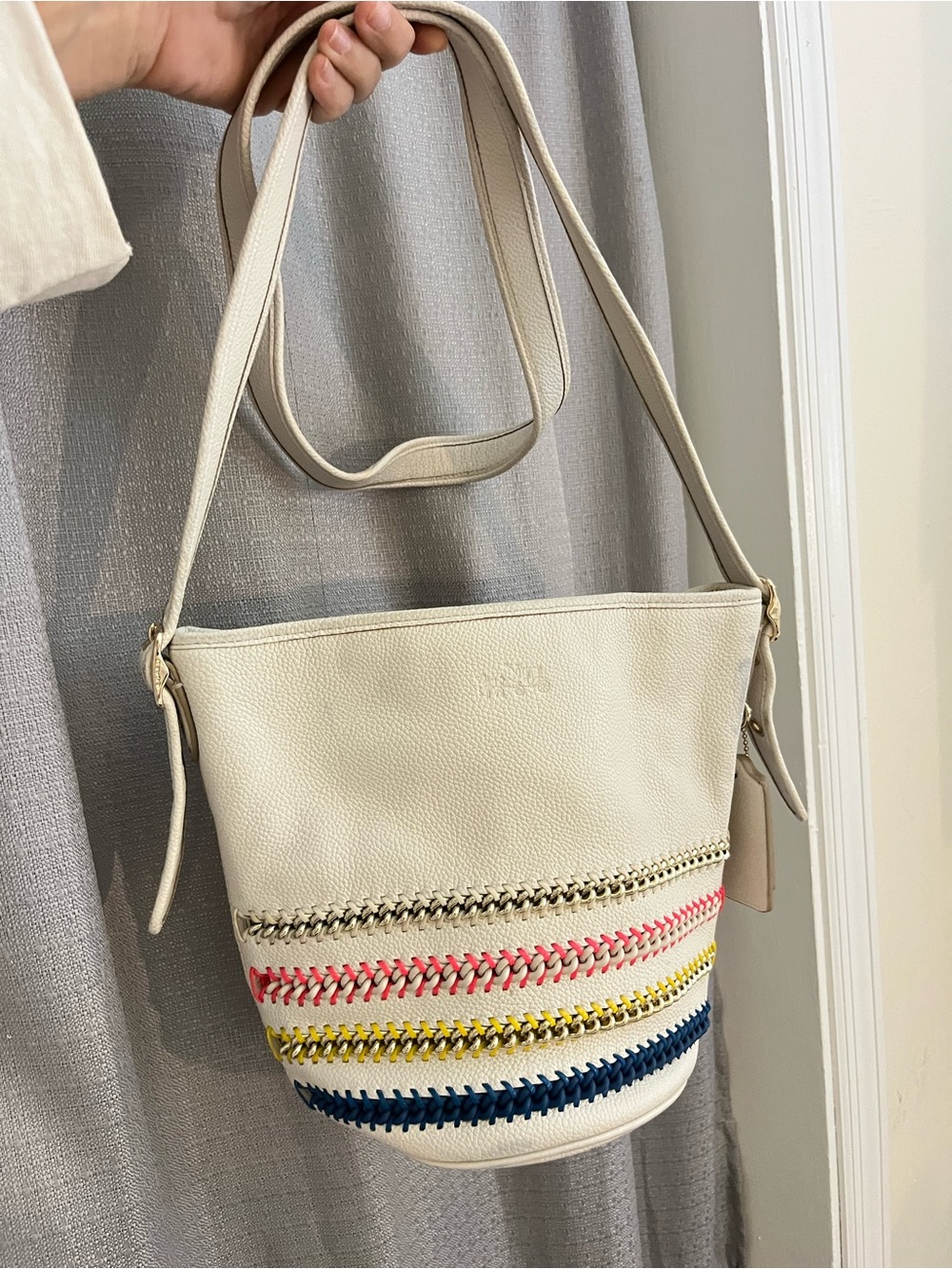 Coach White Whiplash Leather Neon Chain Inset Duffle Crossbody Bag